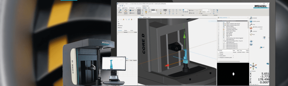 Collage with jet engine turbine blades in the background, with the CORE and WM|QUARTIS program screen