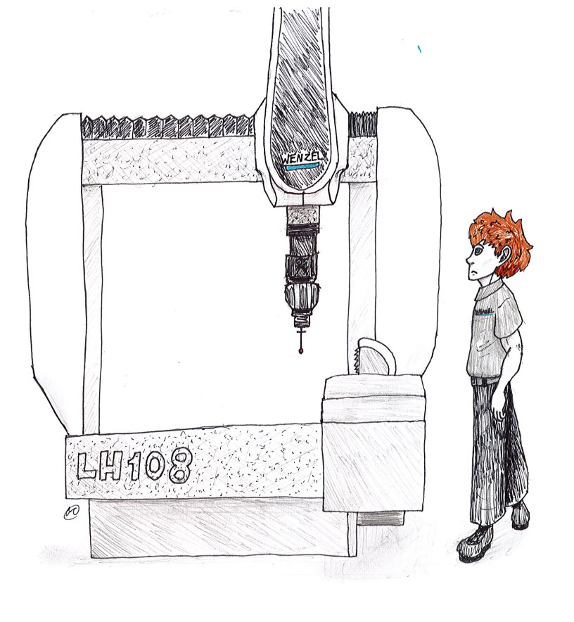Alena's Drawing of person standing by CMM machine