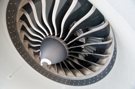 Close up of an airplane engine fan