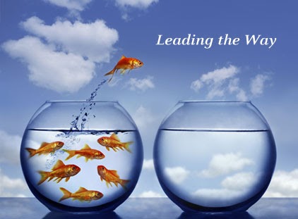 fish jumping out of fishbowl into another fishbowl