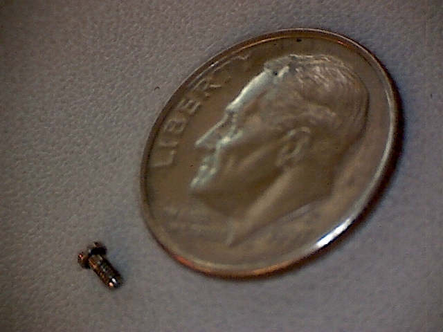 Screw with dime coin for scale