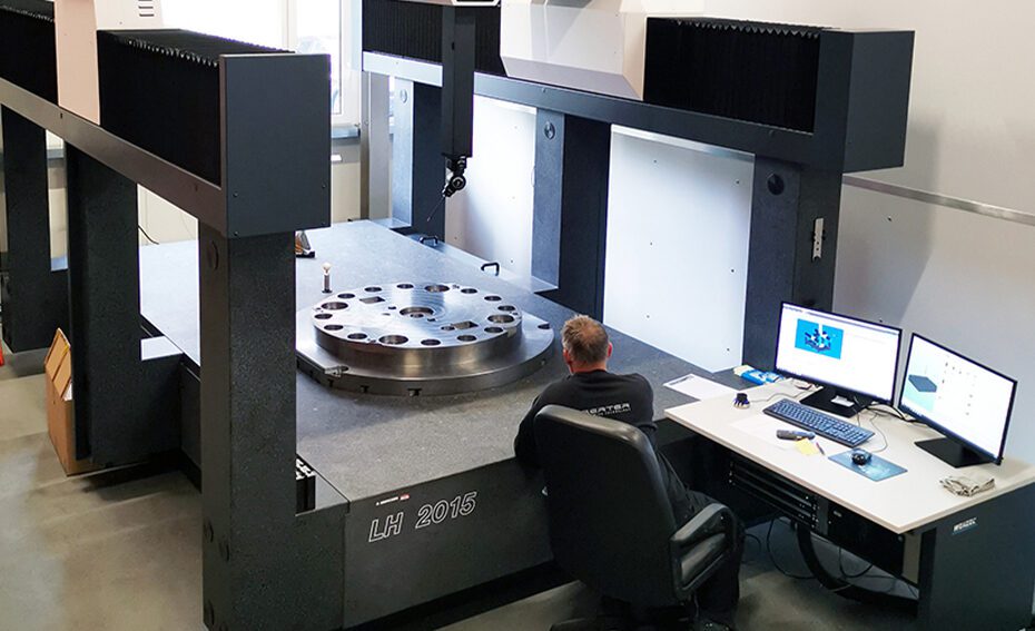 LH Gantry CMM machine measuring parts for the aerospace industry.